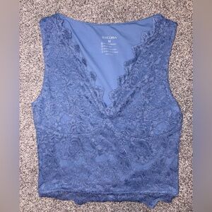 ReoRia Blue Lace V-Neck Top